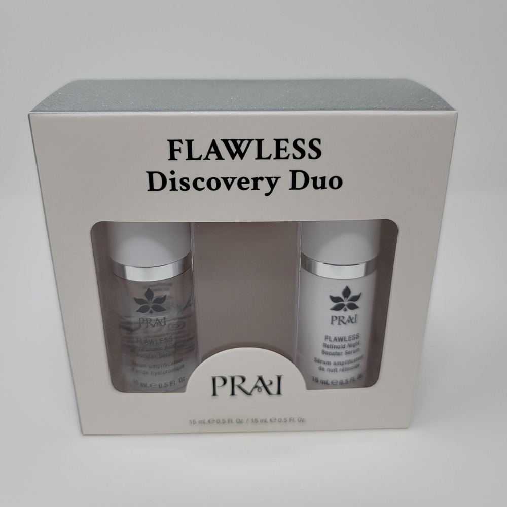 PRAI 2‎ Pc Flawless Set Hyaluronic Acid Retinoid Night Booster Serums 0.5 Oz New